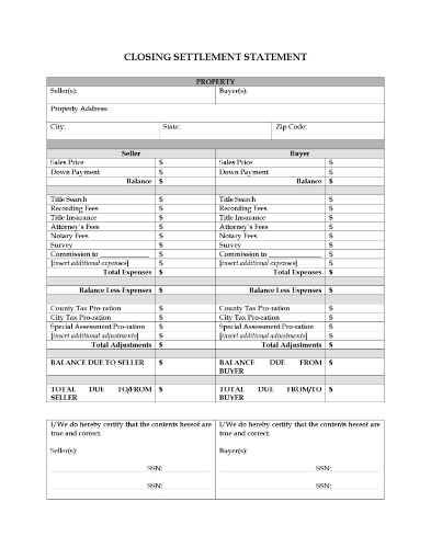 USA Closing Settlement Statement