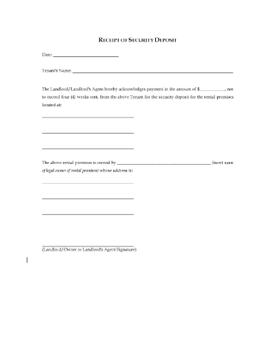 Tasmania Receipt of Security Deposit