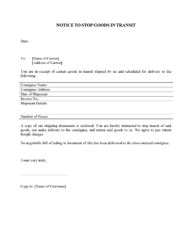 Notice to Stop Goods in Transit