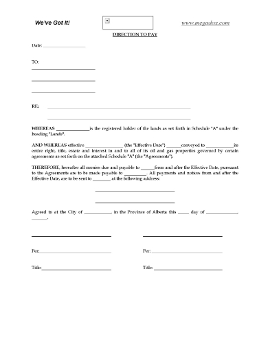 Alberta direction to pay out the proceeds of an oil and gas asset exchange