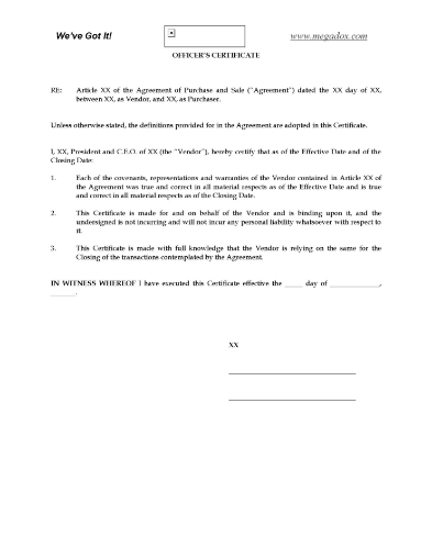 Picture of Certificate of Vendor for Oil and Gas Asset Exchange | Canada