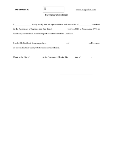 Picture of Certificate of Purchaser for Oil and Gas Asset Exchange | Canada
