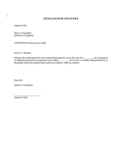 Demand for Delivery of Goods