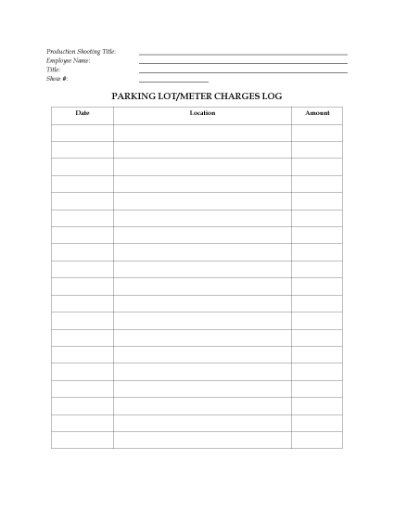 Picture of Parking Expense Log for Film Production