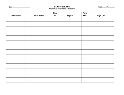 Picture of Visitor Sign-in Sign-out Log Sheet