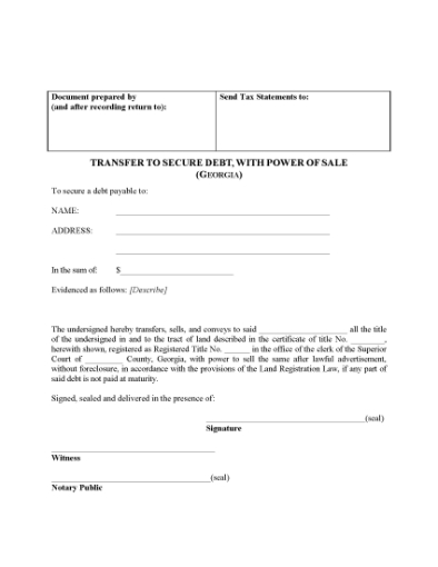 Picture of Georgia Transfer to Secure Debt With Power of Sale
