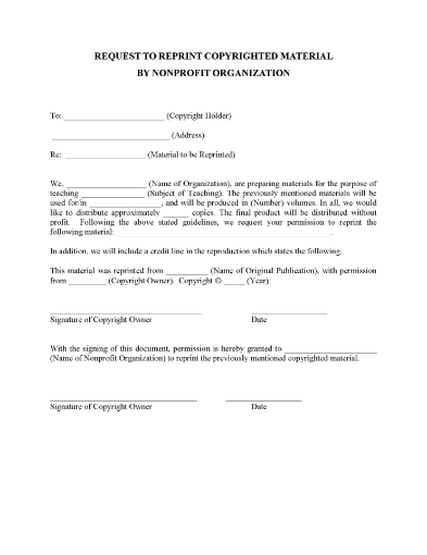 Nonprofit Request to Reprint Copyrighted Material