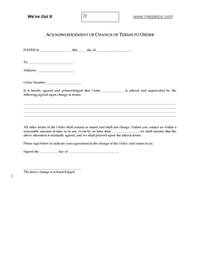 Picture of Acknowledgement of Change to Purchase Order