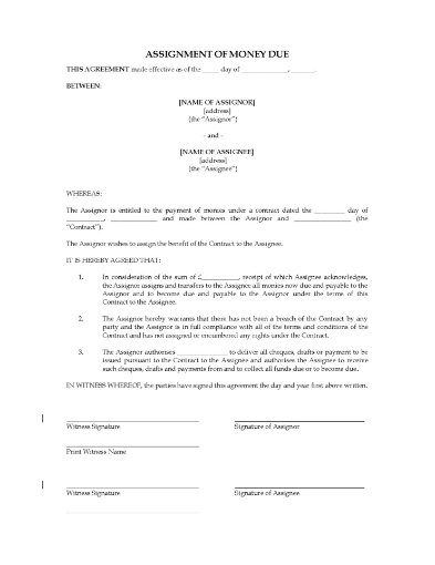 UK Assignment of Money Due