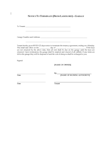 Picture of UK Notice to Terminate Garage Tenancy