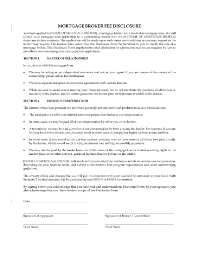 Picture of USA Mortgage Broker Fee Disclosure