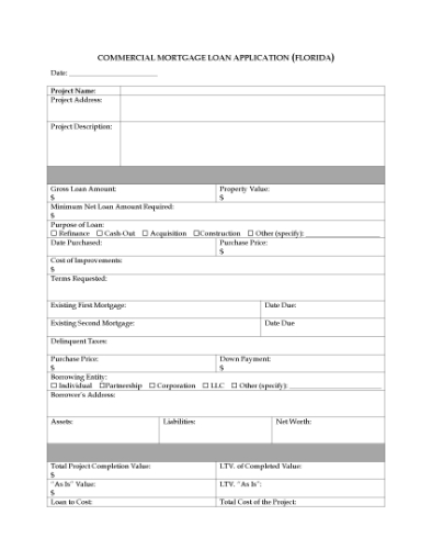Picture of Florida Commercial Mortgage Loan Application