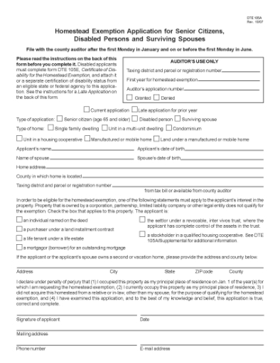 Picture of Ohio Homestead Exemption Application DTE 105A
