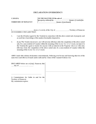 Picture of Nunavut Declaration of Residency