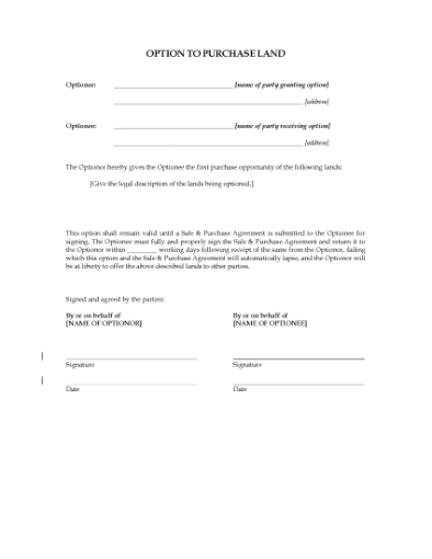 Picture of New Zealand Option to Purchase Land