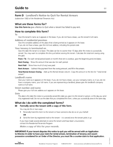 Picture of Nova Scotia Notice to Quit for Rental Arrears