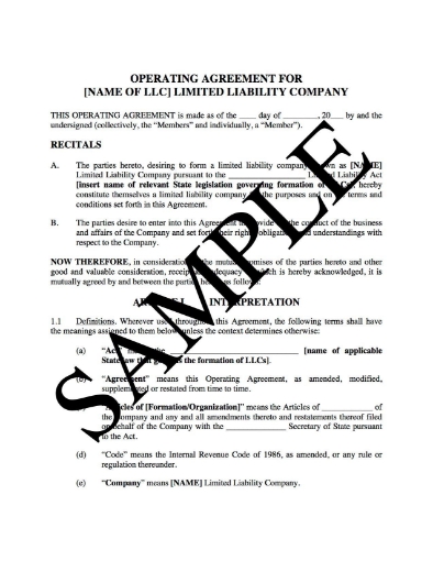 U.S. LLC Operating Agreement for Real Estate