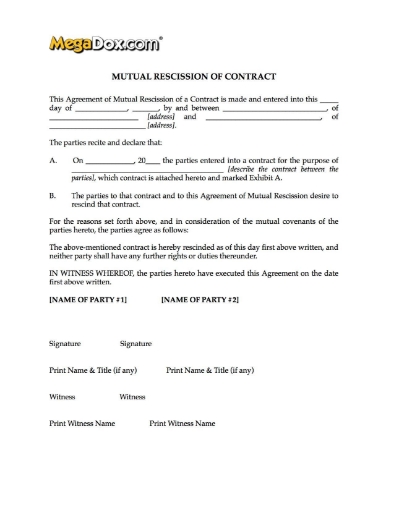 mutual rescission of contract form