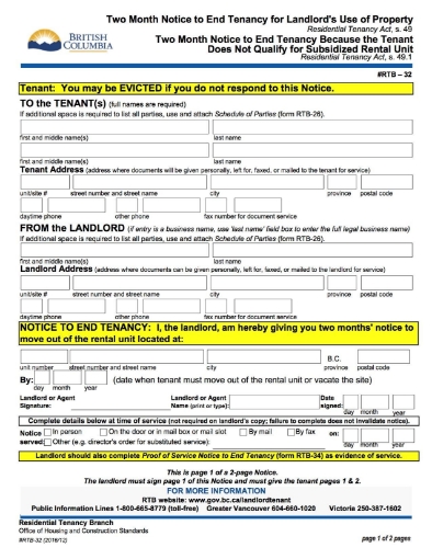 bc 2 month notice to end tenancy