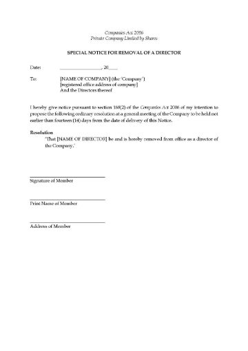 UK Special Notice for Removal of a Director