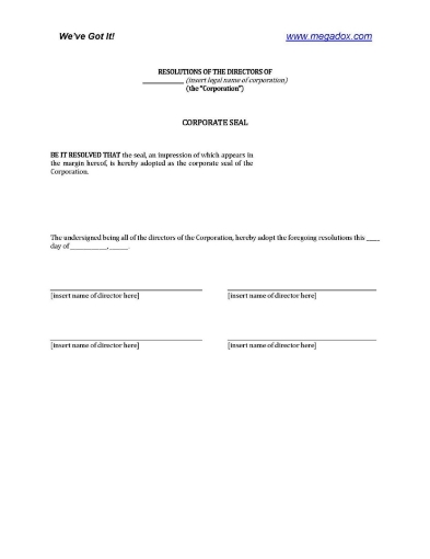 USA Directors Resolution to adopt corporate seal