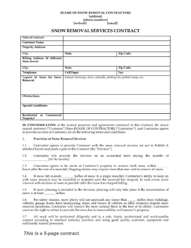 Snow Removal Contract Form