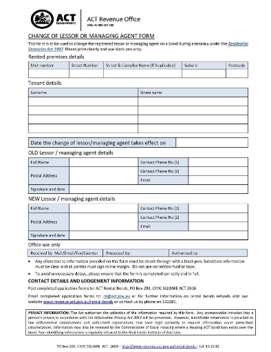 Picture of ACT Notice of Change of Lessor or Managing Agent