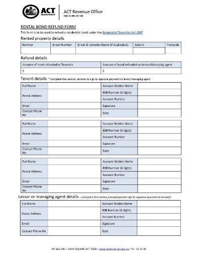 Picture of ACT Rental Bond Refund Form