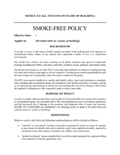 Ontario Smoke-Free Policy for Rental Building