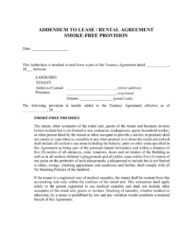 ontario smoke free lease addendum