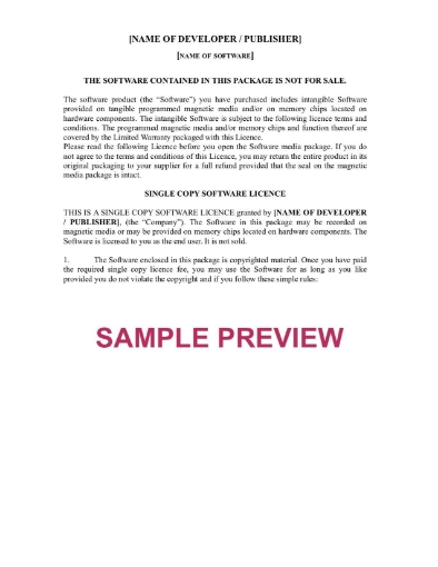 Australia End User Software Licence Form (EULA)