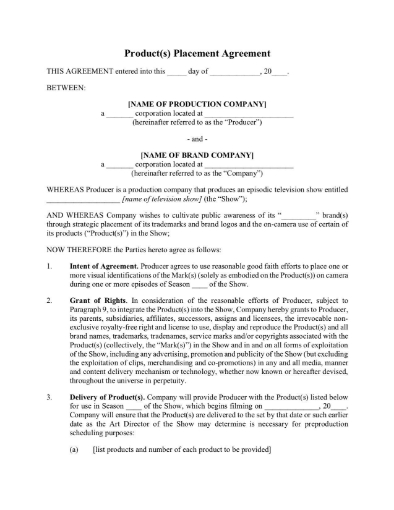 product placement contract for tv series