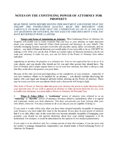 Ontario Continuing Power of Attorney for Property