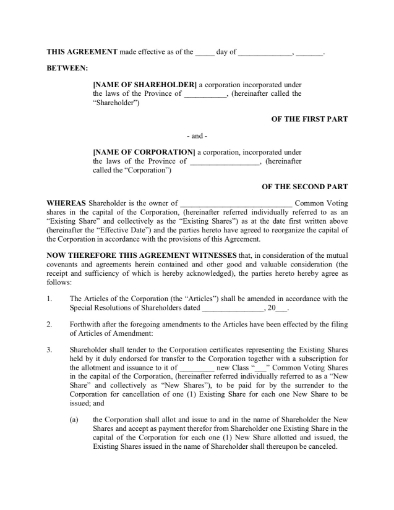 Canada Section 86 Rollover Agreement (Share Exchange)