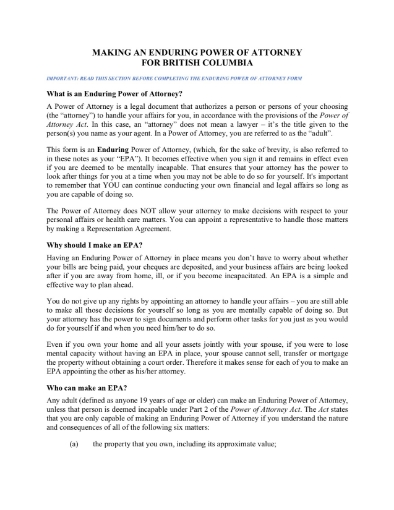 BC enduring power of attorney 1