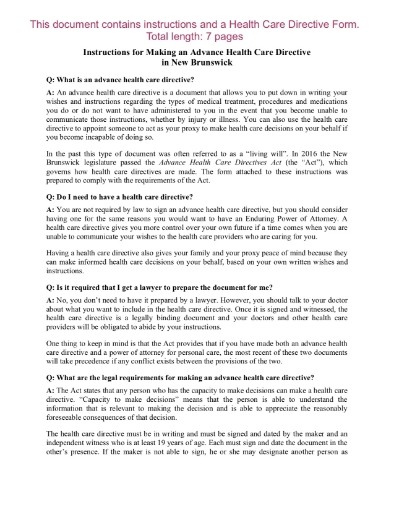 new brunswick advance health care directive