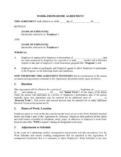 work from home agreement
