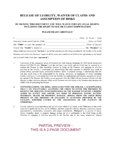 covid release for daycare