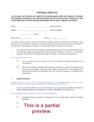 Ontario personal directive