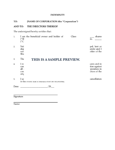 Picture of Indemnity for Lost Share Certificate | USA