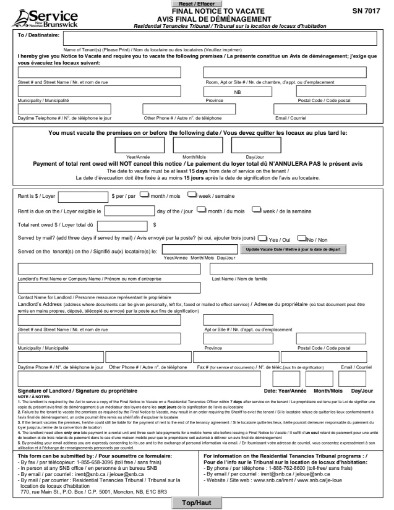 Picture of New Brunswick Final Notice to Vacate