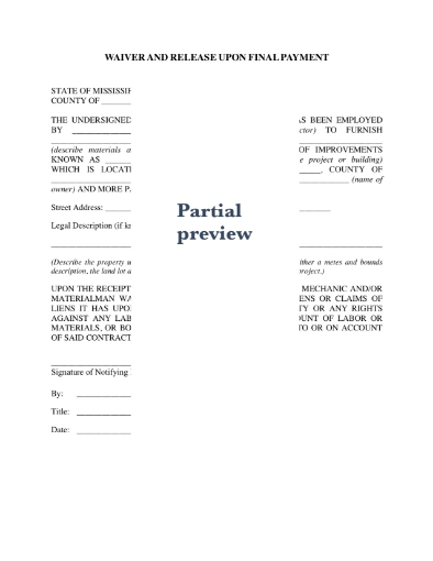 Mississippi Lien Waiver and Release on Final Payment