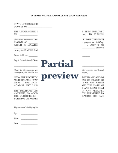 Mississippi Interim Waiver and Release Upon Payment