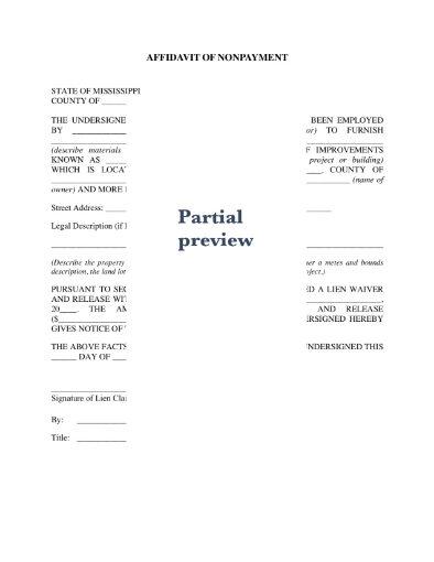 Mississippi Affidavit of Nonpayment