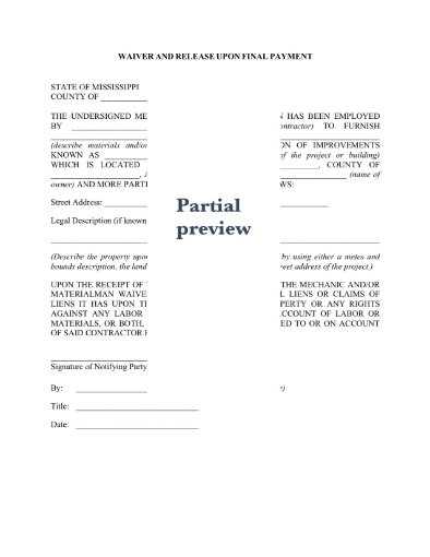 Mississippi Lien Waiver and Release Forms Package