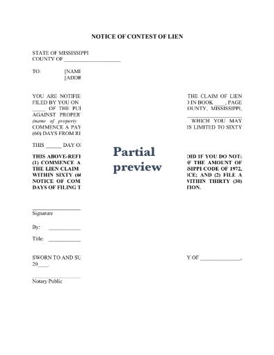 Mississippi Notice of Contest of Lien form