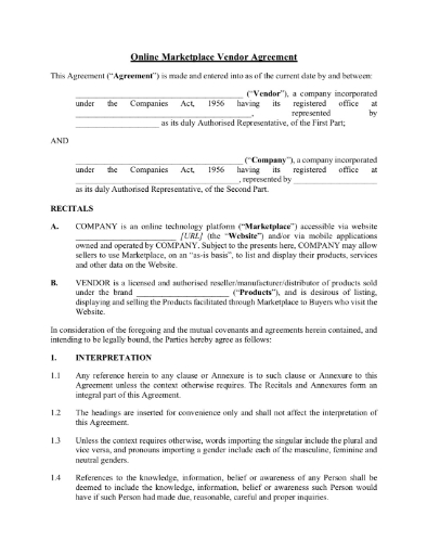 Picture of Online Marketplace Vendor Agreement | India