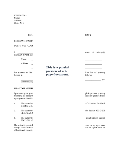 Picture of North Carolina Limited Power of Attorney for Real Property