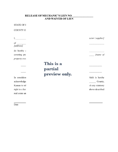 Kansas Release of Filed Mechanic's Lien