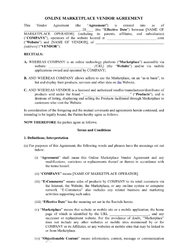 USA online marketplace vendor agreement